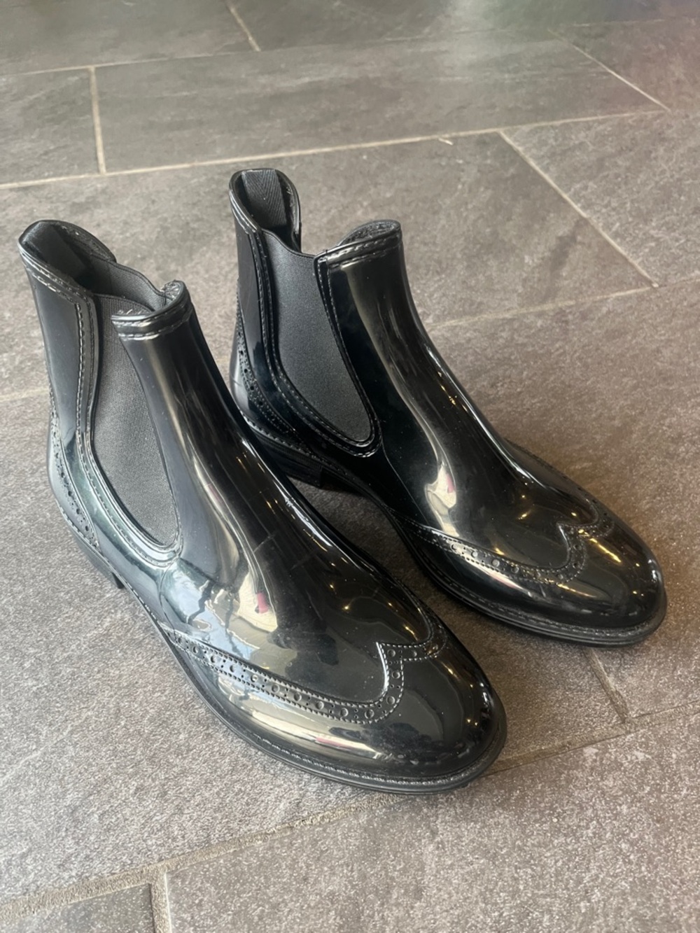 Barney’s of New York Black Wingtip Short Rain Boots